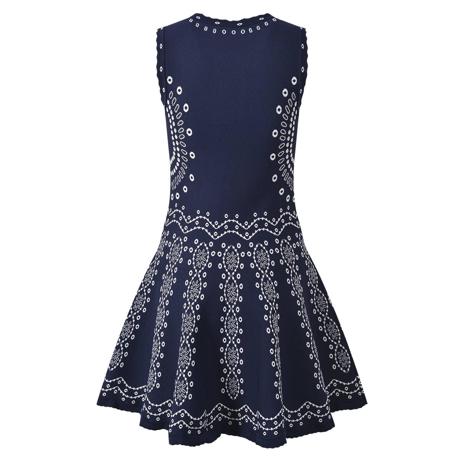 Contrast Jacquard Knit Sleeveless Fit Flare Dress