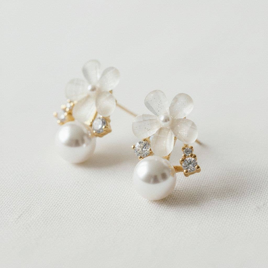 Charming Floral Design Gemstone Drop Earrings