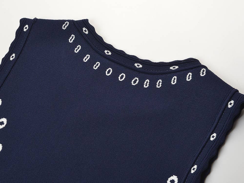 Contrast Jacquard Knit Sleeveless Fit Flare Dress