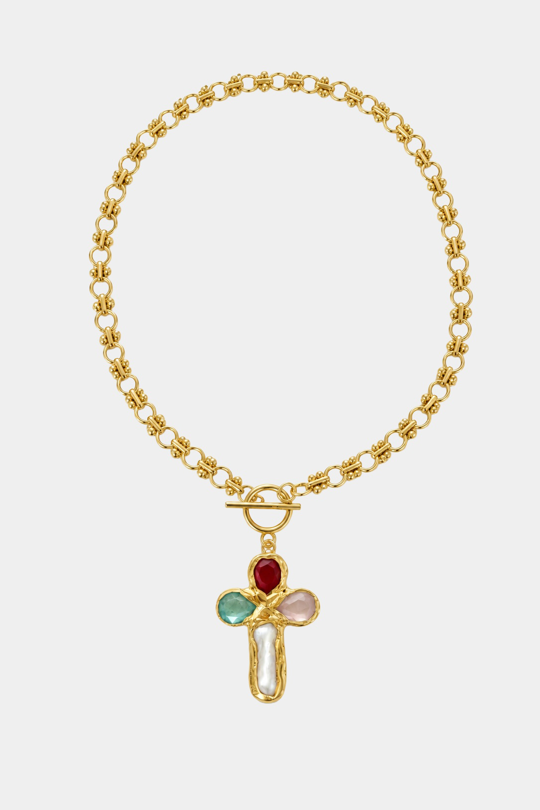 Multi-Stone Cross Loop Necklace — Multi