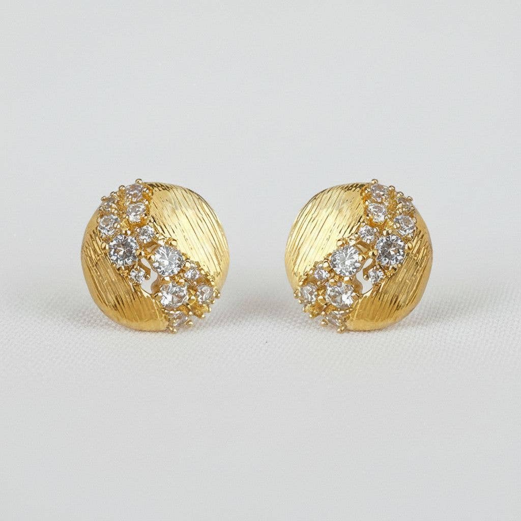 Brushed Round Cubic Zirconia Stud Earrings