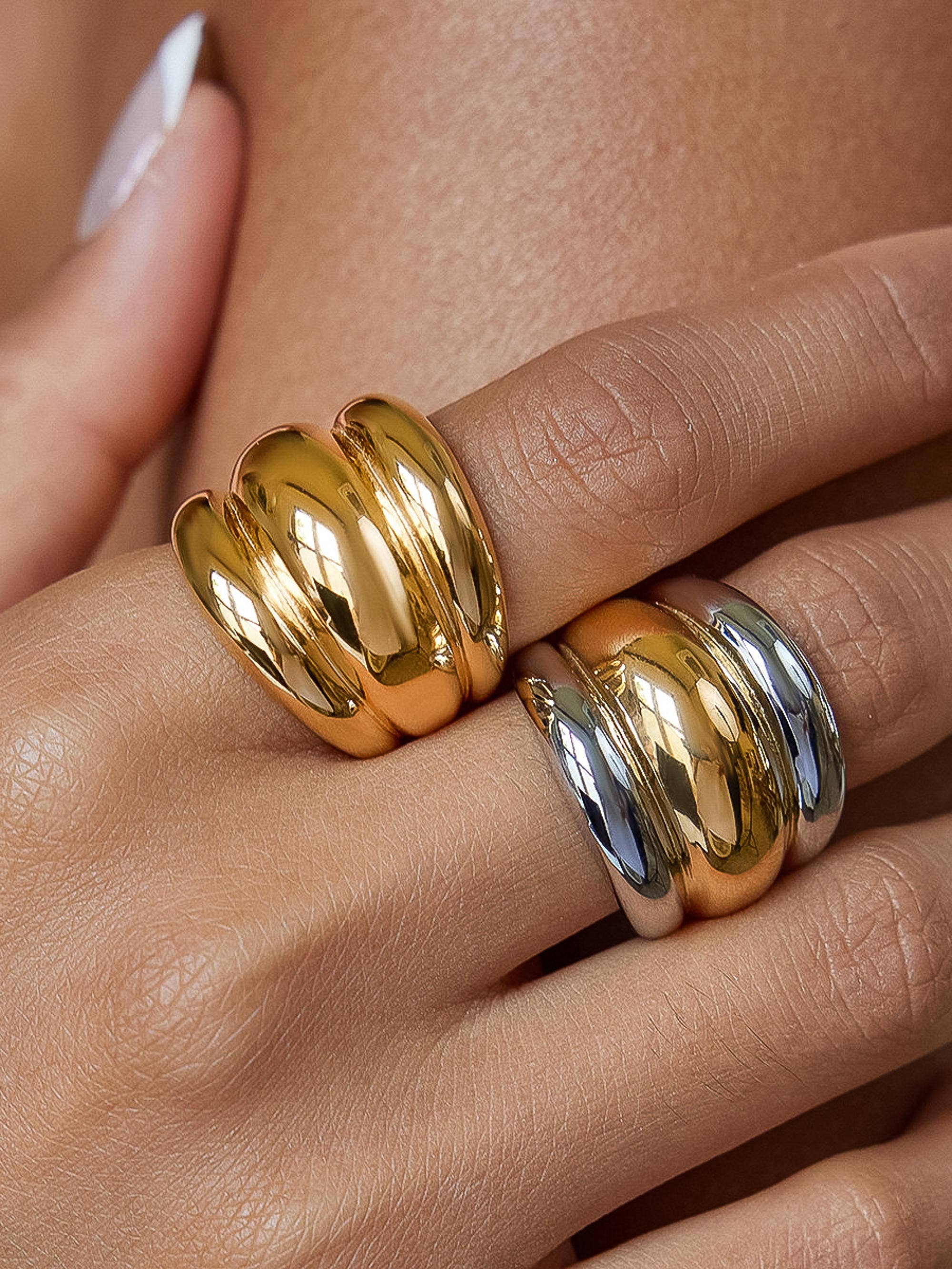 Daelen 18K Gold Non-Tarnish Dome Statement Ring: Yellow Gold