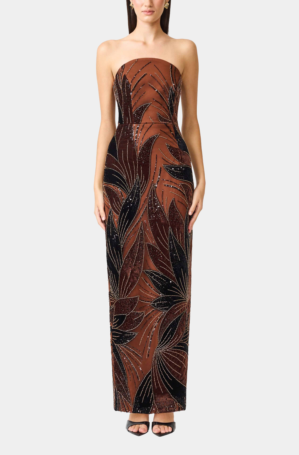 Elliatt Giada Gown in Chocolate Brown, front view