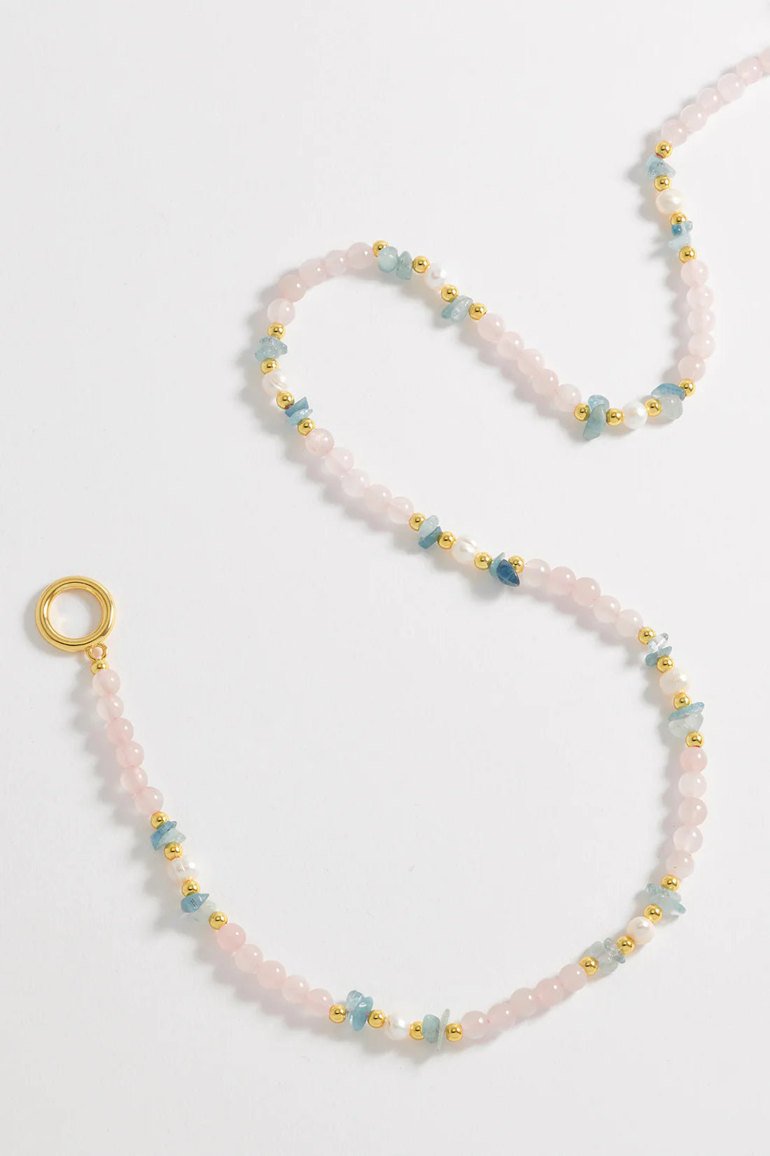 Pink And Blue Chip T Bar Necklace - Gold Plated