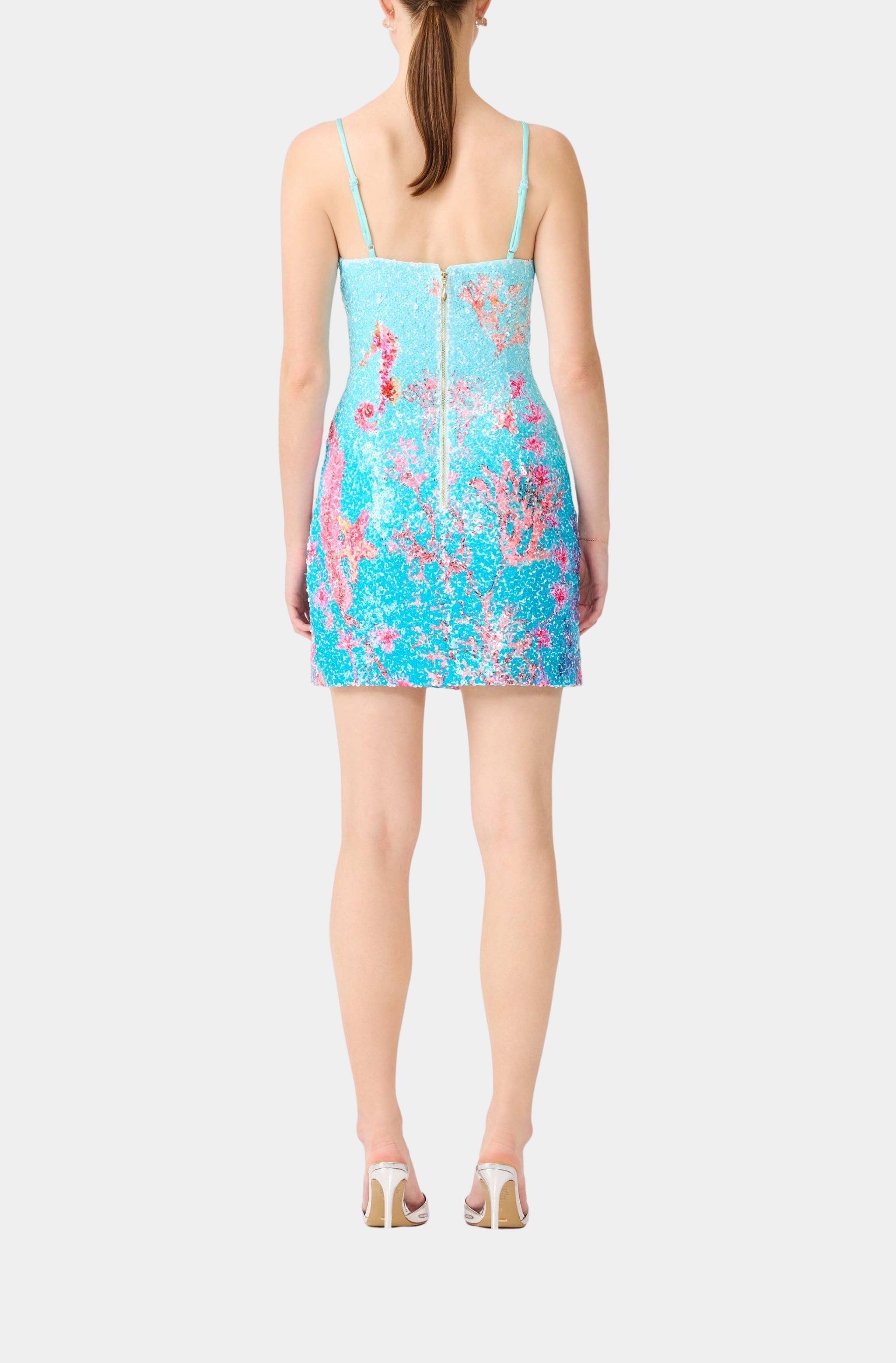 Coral Fitted Mini Dress In Bluemulti