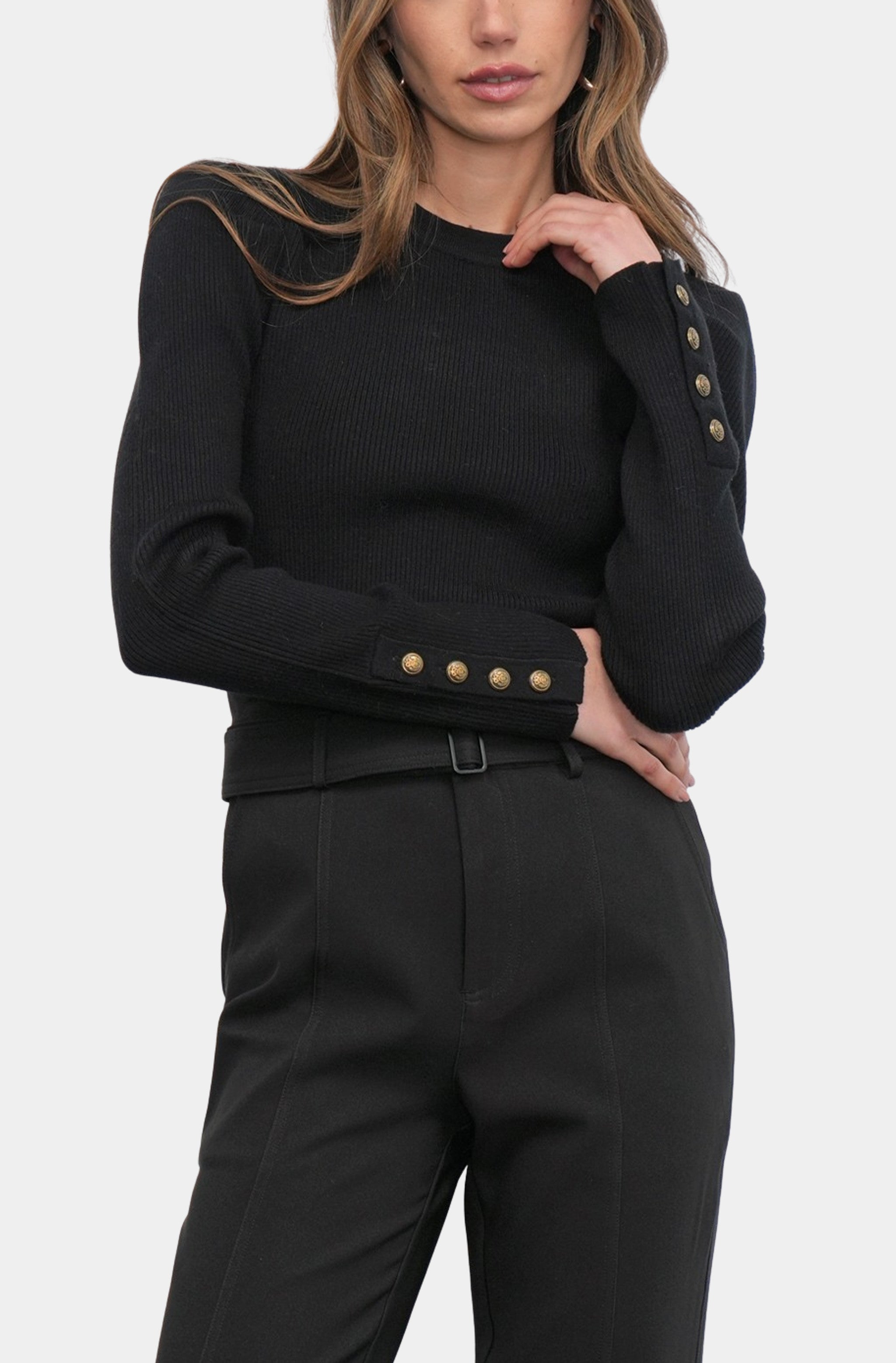Dani Button Puff Sleeve Ribbed Knit Top