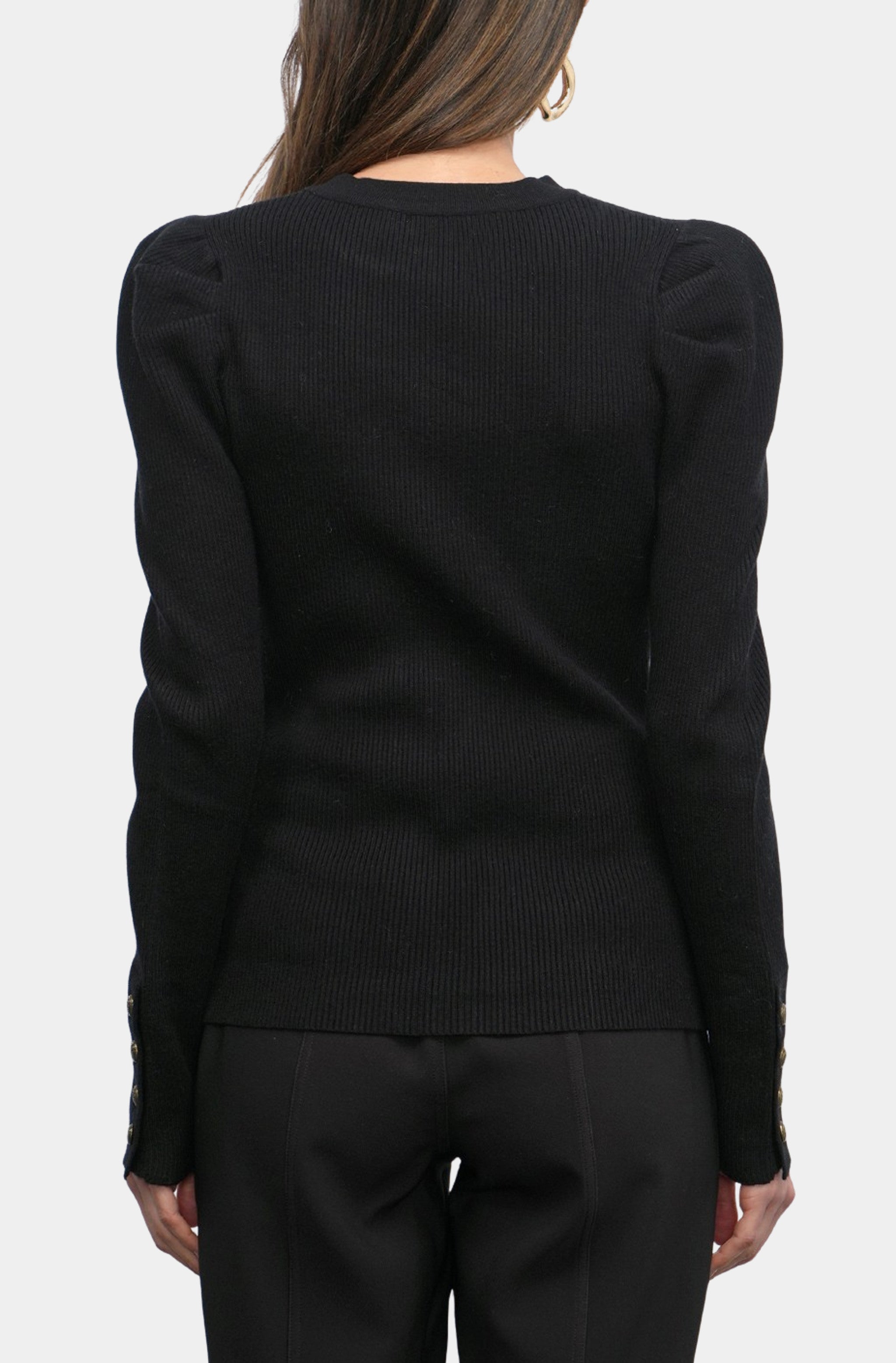 Dani Button Puff Sleeve Ribbed Knit Top