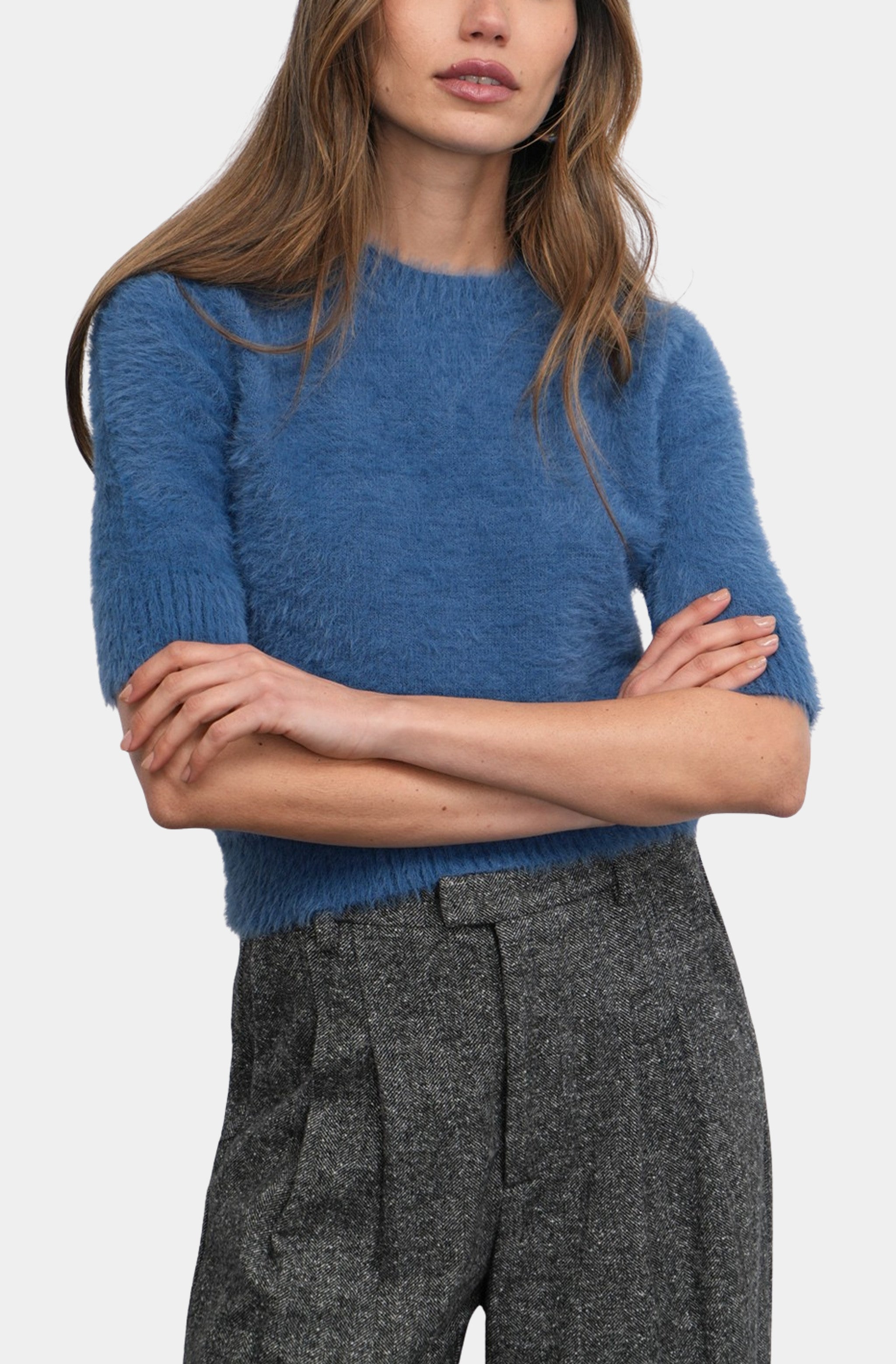 Odette Fuzzy Elbow Sleeve Knit Top