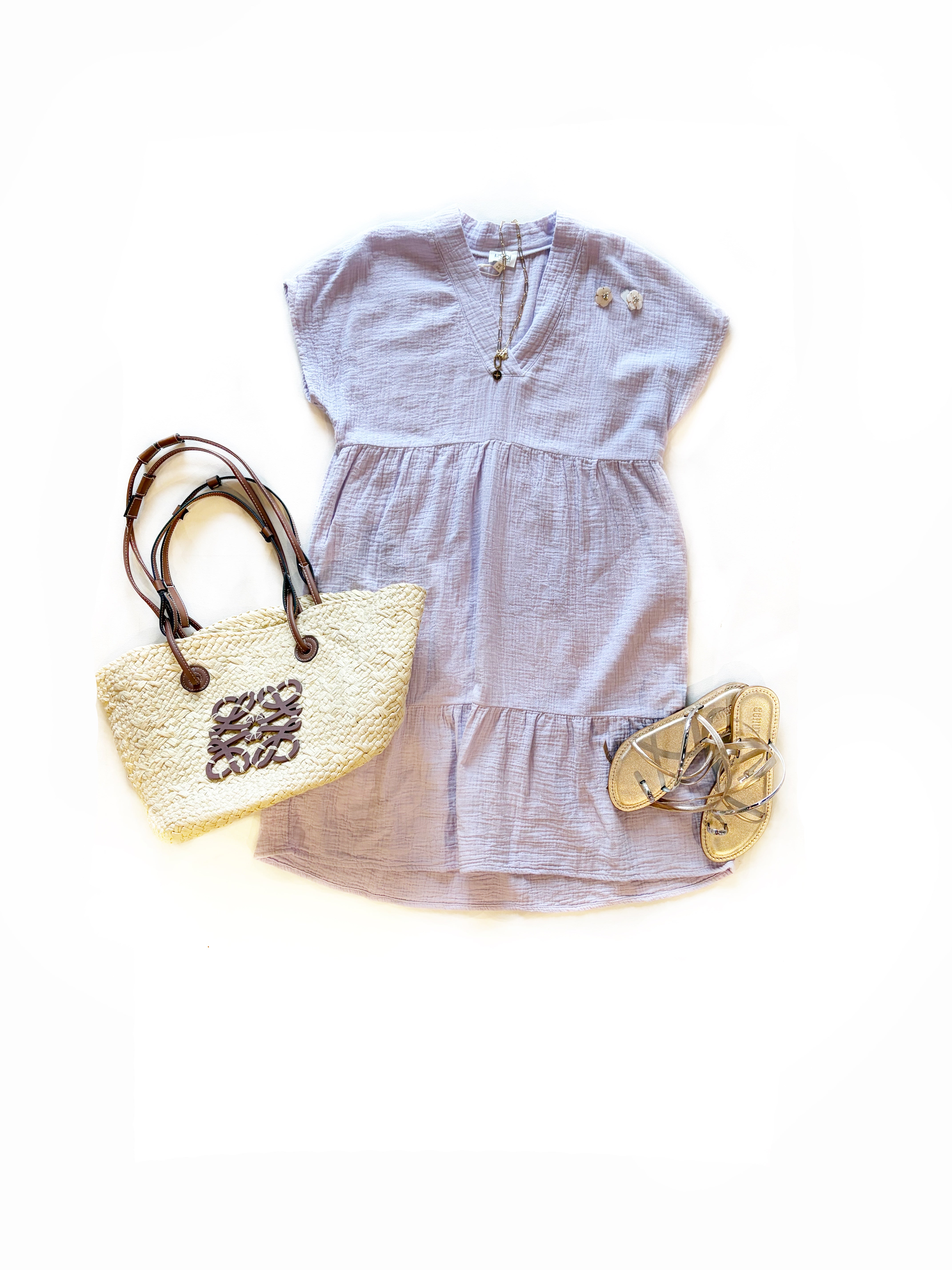 Tiered S/S V-neck Dress