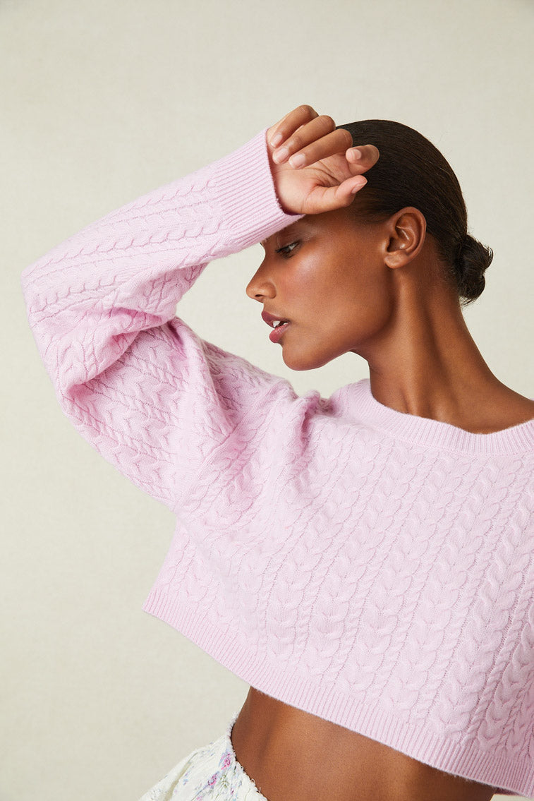 Calloway Crop Sweater in Pale Rose