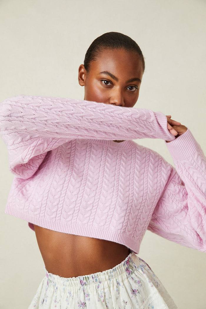 Calloway Crop Sweater in Pale Rose