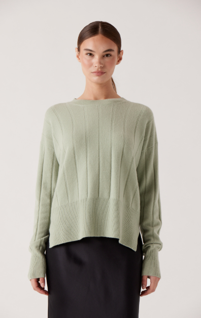 Crew Neck Ribbed Sweater in Sage Mint