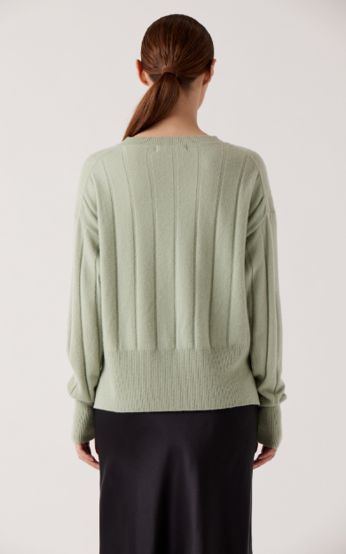 Crew Neck Ribbed Sweater in Sage Mint