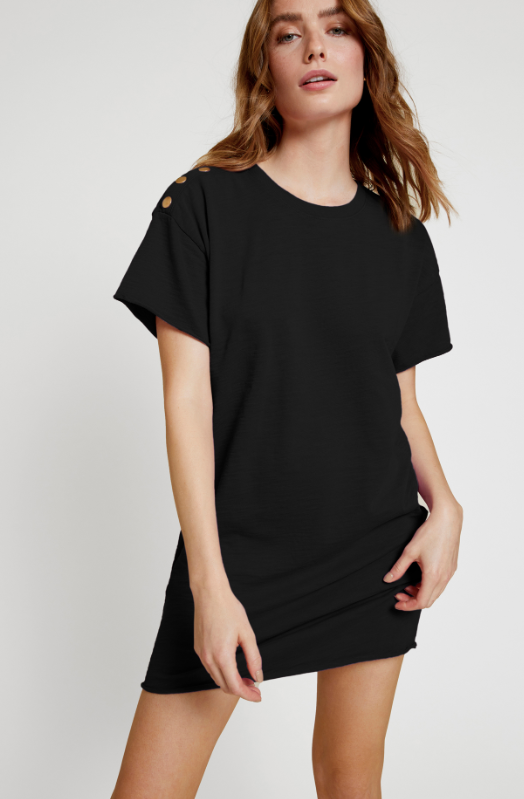 Rowan T-Shirt Dress w/ Snaps in Jet Black