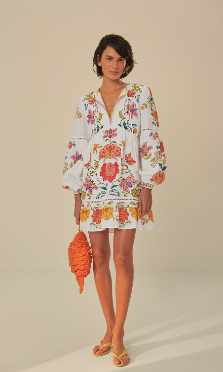Floral Insects Off White Mini Dress