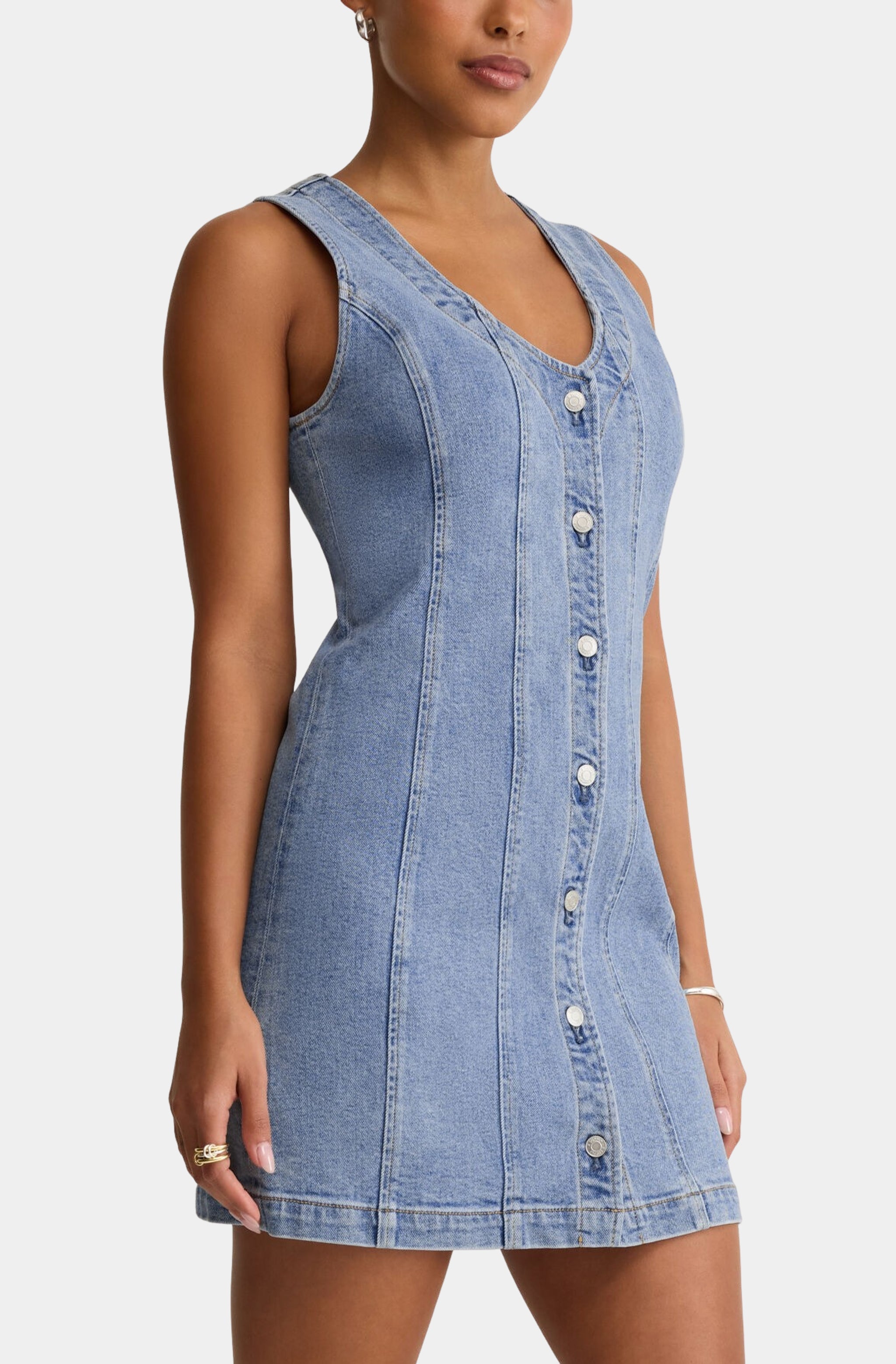 Jolie Denim Seamed Mini Dress