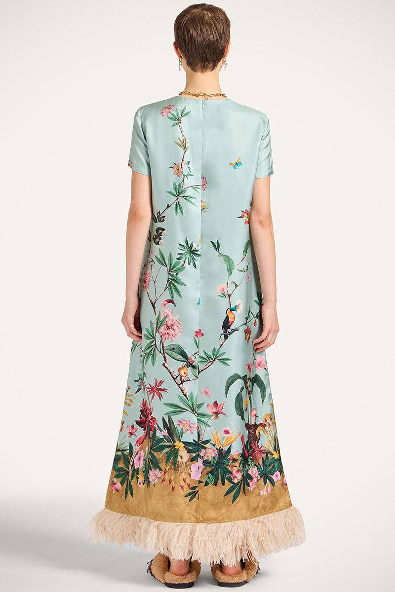 Annabeth Fringe Short Sleeve Floral Maxi Dress