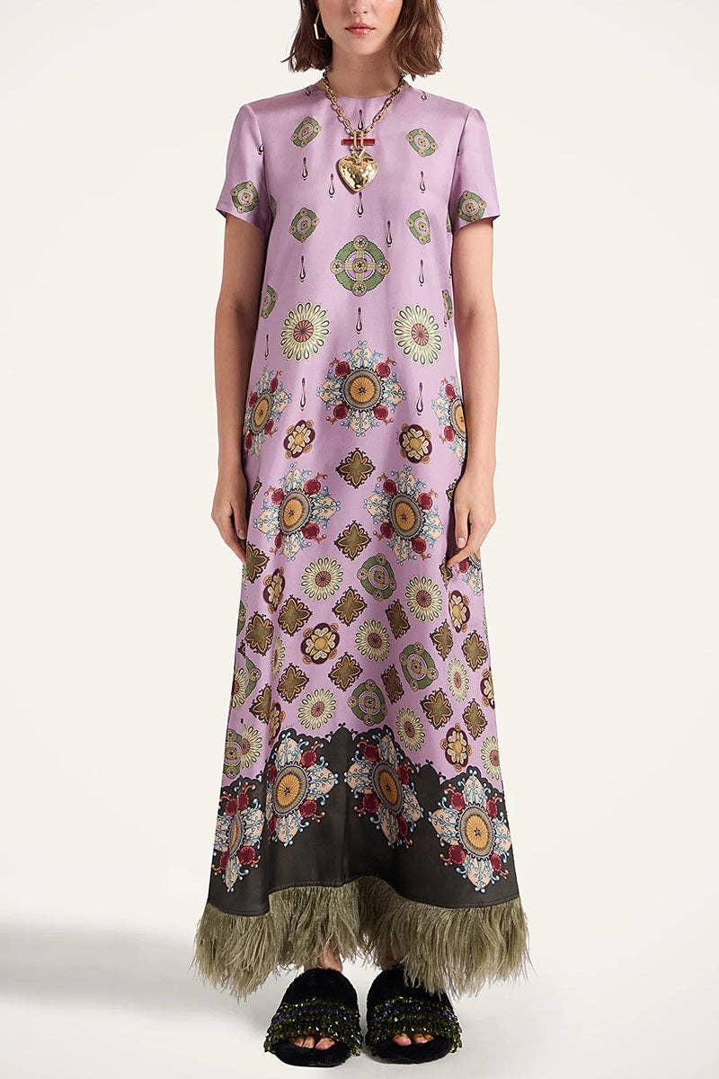 Annabeth Fringe Short Sleeve Floral Maxi Dress