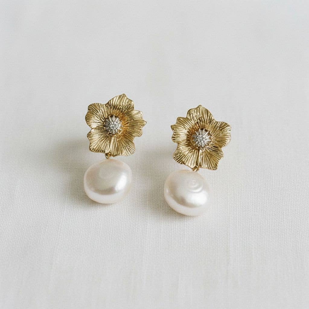 Babs Floral Pearl Drop Earrings