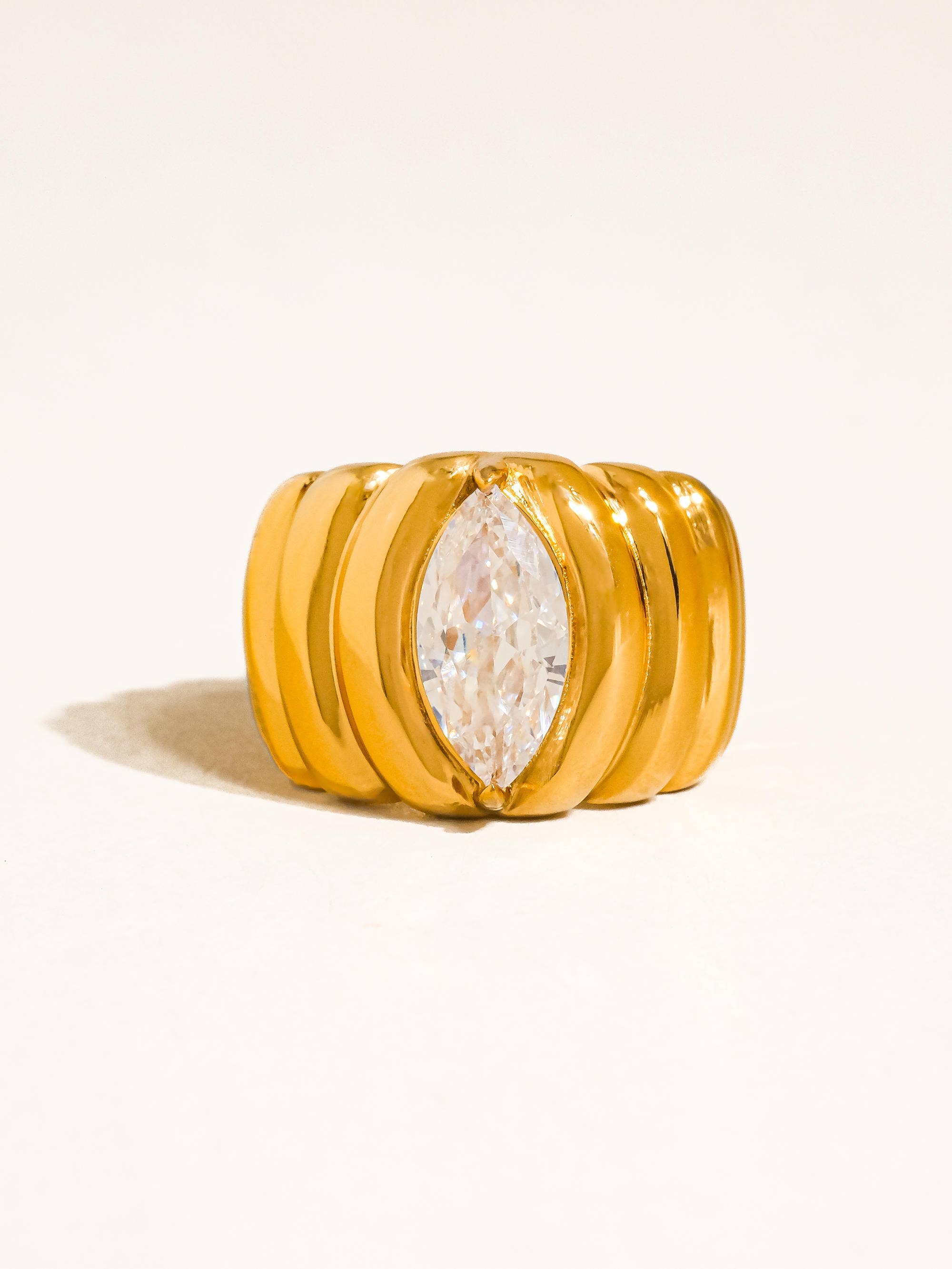 Ambré 18K Gold Non-Tarnish Marquise CZ Statement Ring: Yellow Gold