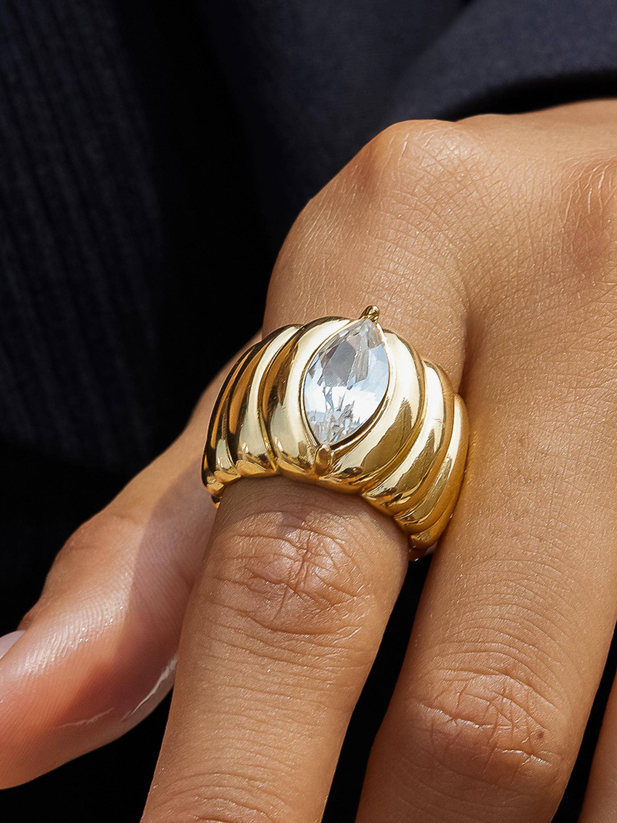 Ambré 18K Gold Non-Tarnish Marquise CZ Statement Ring: Yellow Gold