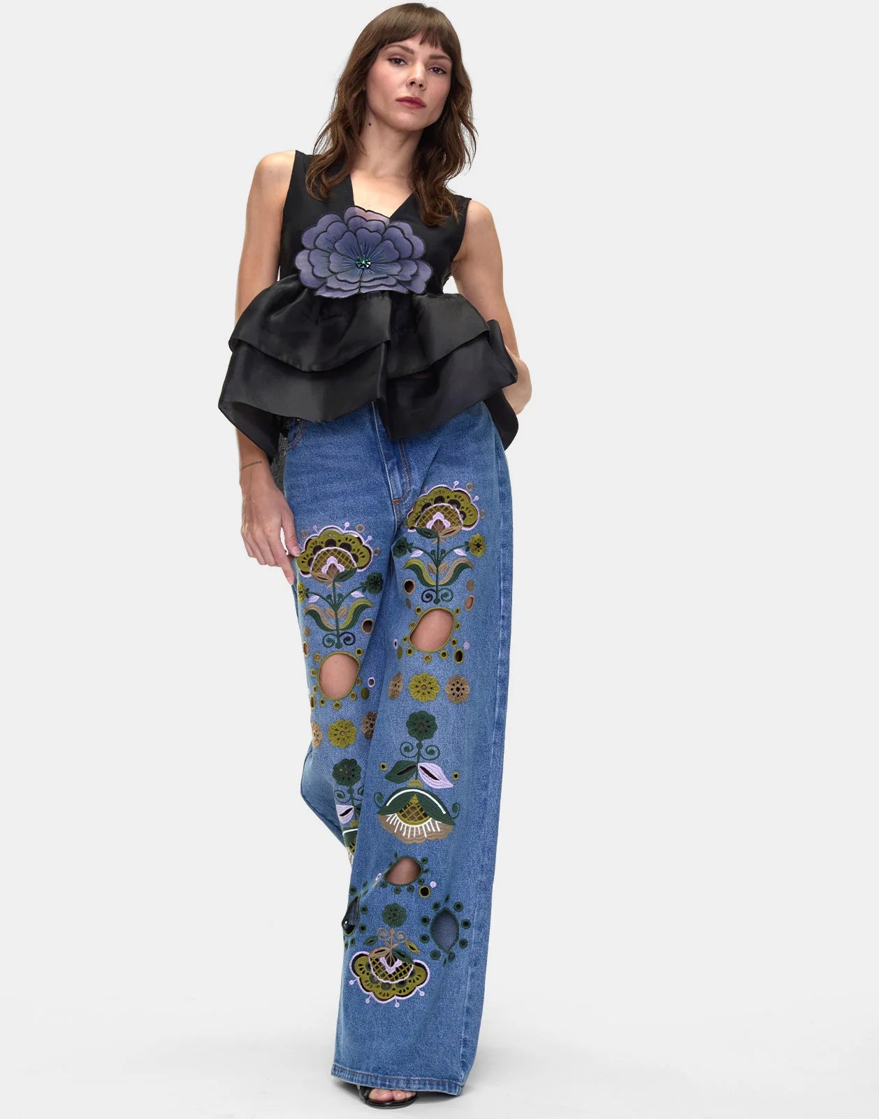 Embroidered Wide Leg Jean