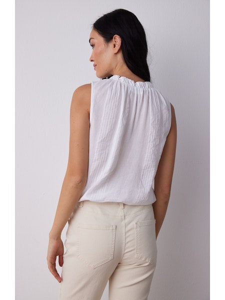 Smocked Neck Blouse in White
