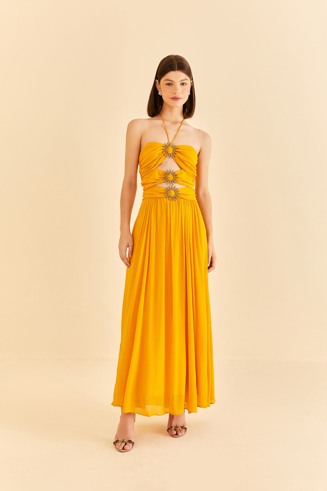 Yellow Sleeveless Maxi Dress with Sun Belt