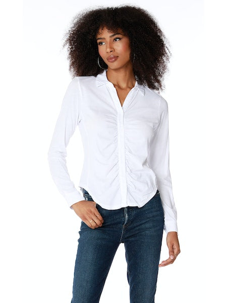 Button Front Shirred Placket Tee
